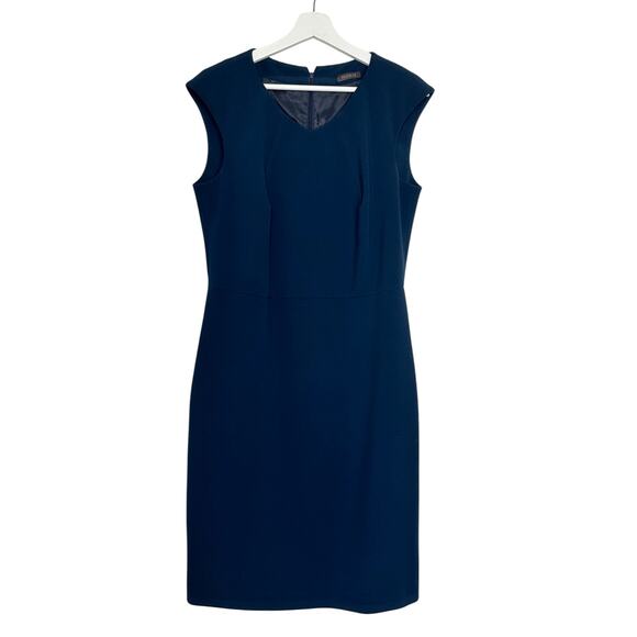 Peserico V-Neck Sheath Dress in Inkwell Navy Blue - Picture 1 of 7